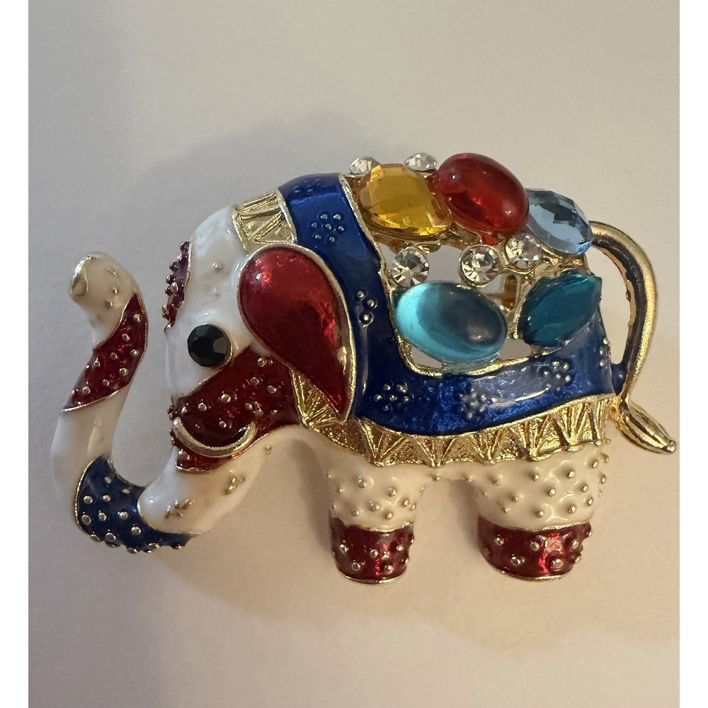 Colorful Elephant Brooch Crystal Rhinestones Enamel Circus Pin Decorative Animal